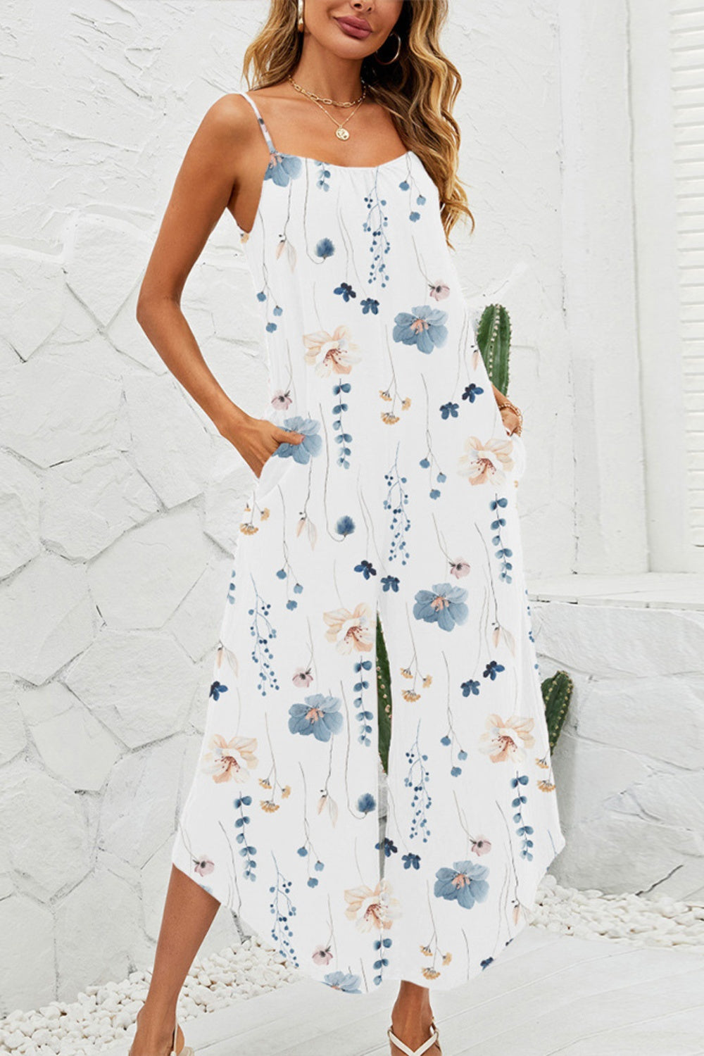 Printed Scoop Neck Wide Leg Jumpsuit