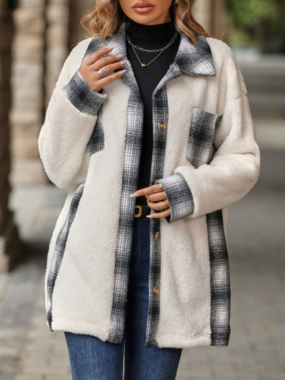 Plaid Contrast Dropped Shoulder Coat