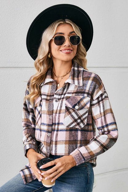 Button Down Collared Plaid Shacket