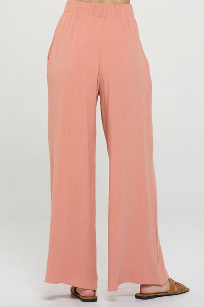 RENEE C Linen Wide Leg Pants with Pockets