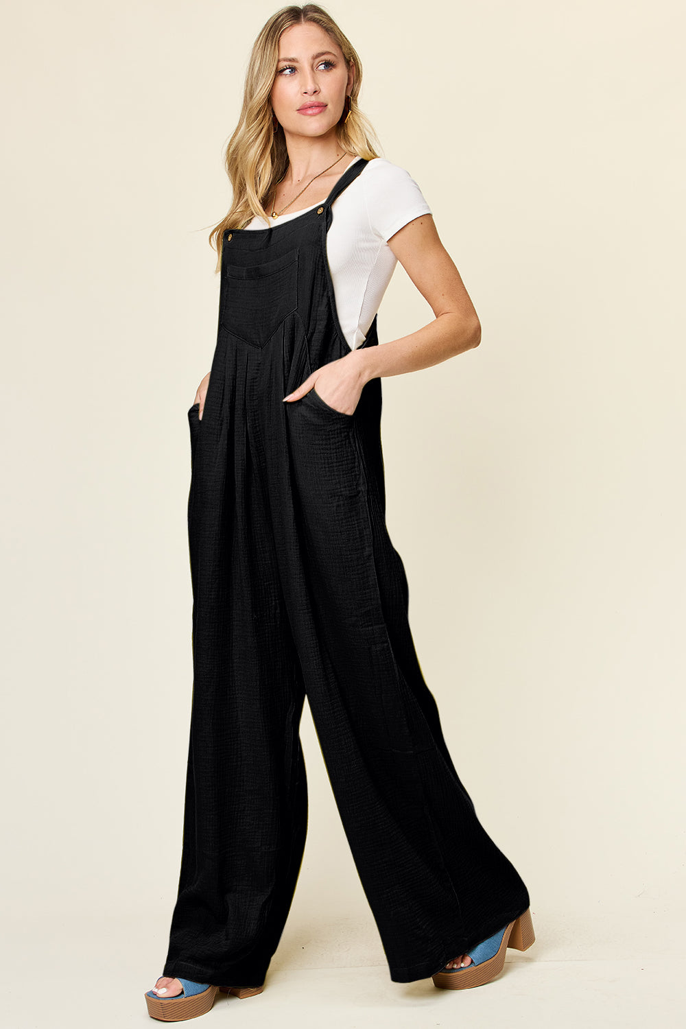 Double Take Full Size Texture Wide Strap Wide Leg Overall