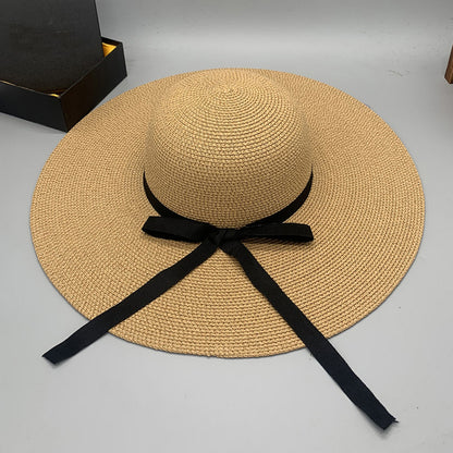 Bow Paper Braided Wide Brim Hat