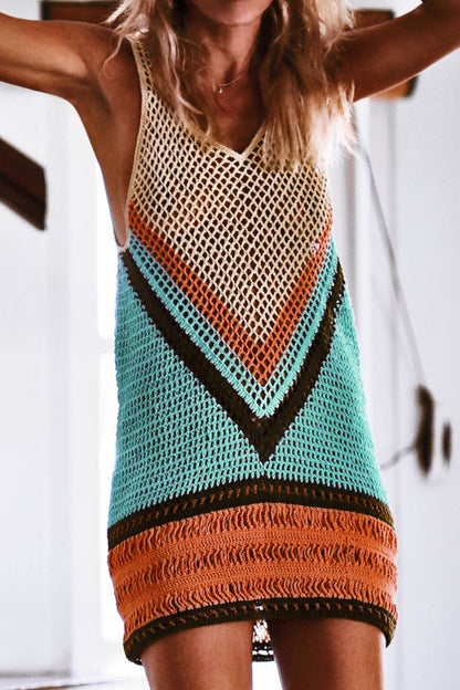 Openwork V-Neck Tank Knit Cover Up