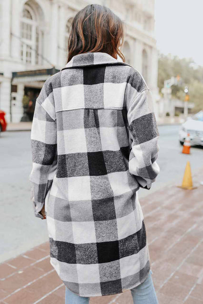 Plaid Button Up Dropped Shoulder Coat