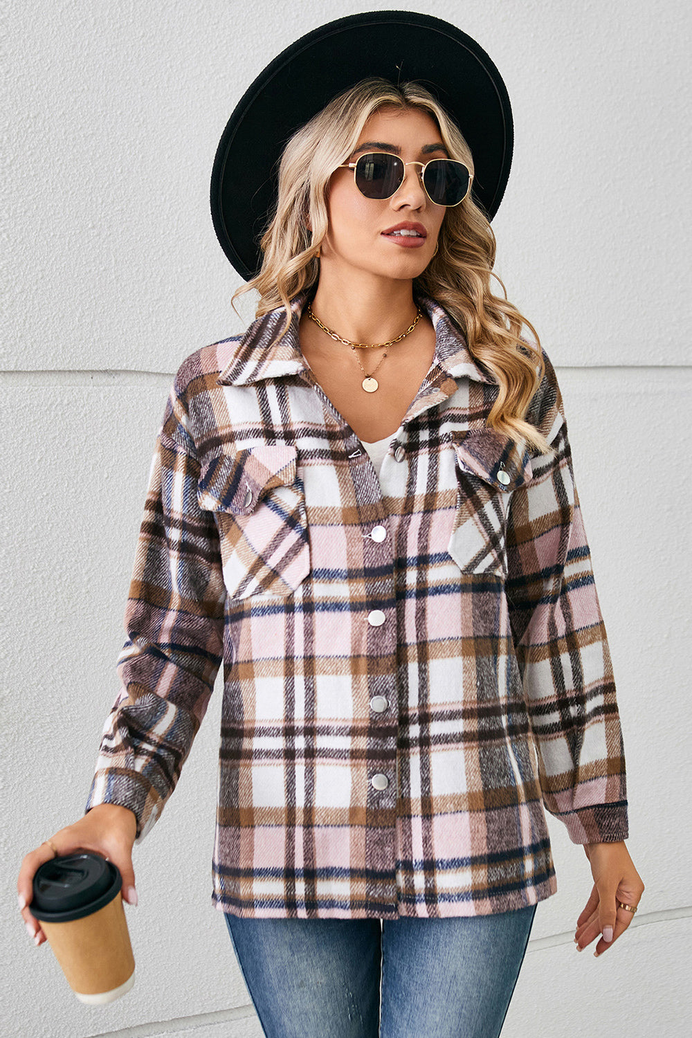 Button Down Collared Plaid Shacket