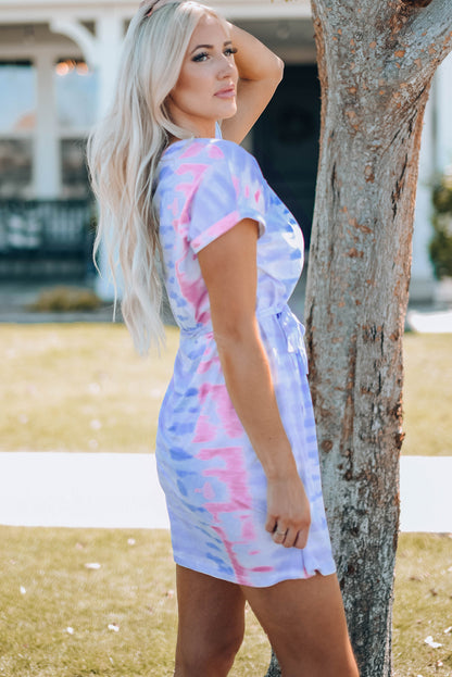 Women Tie-Dye Belted T-Shirt Dress