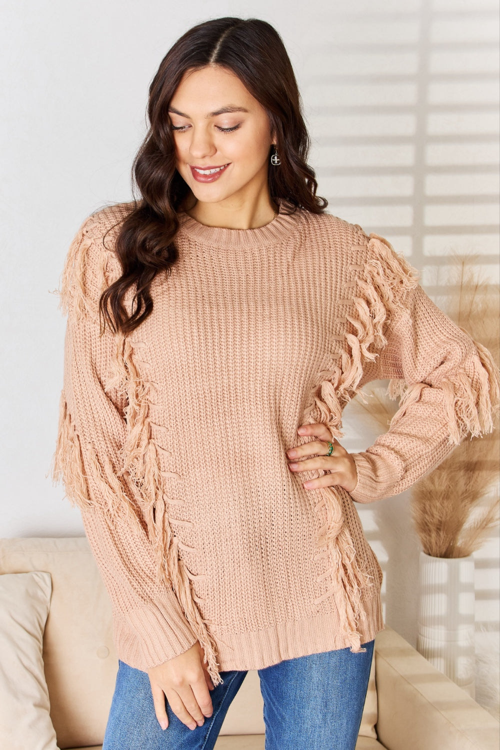 And The Why Tassel Detail Long Sleeve Sweater