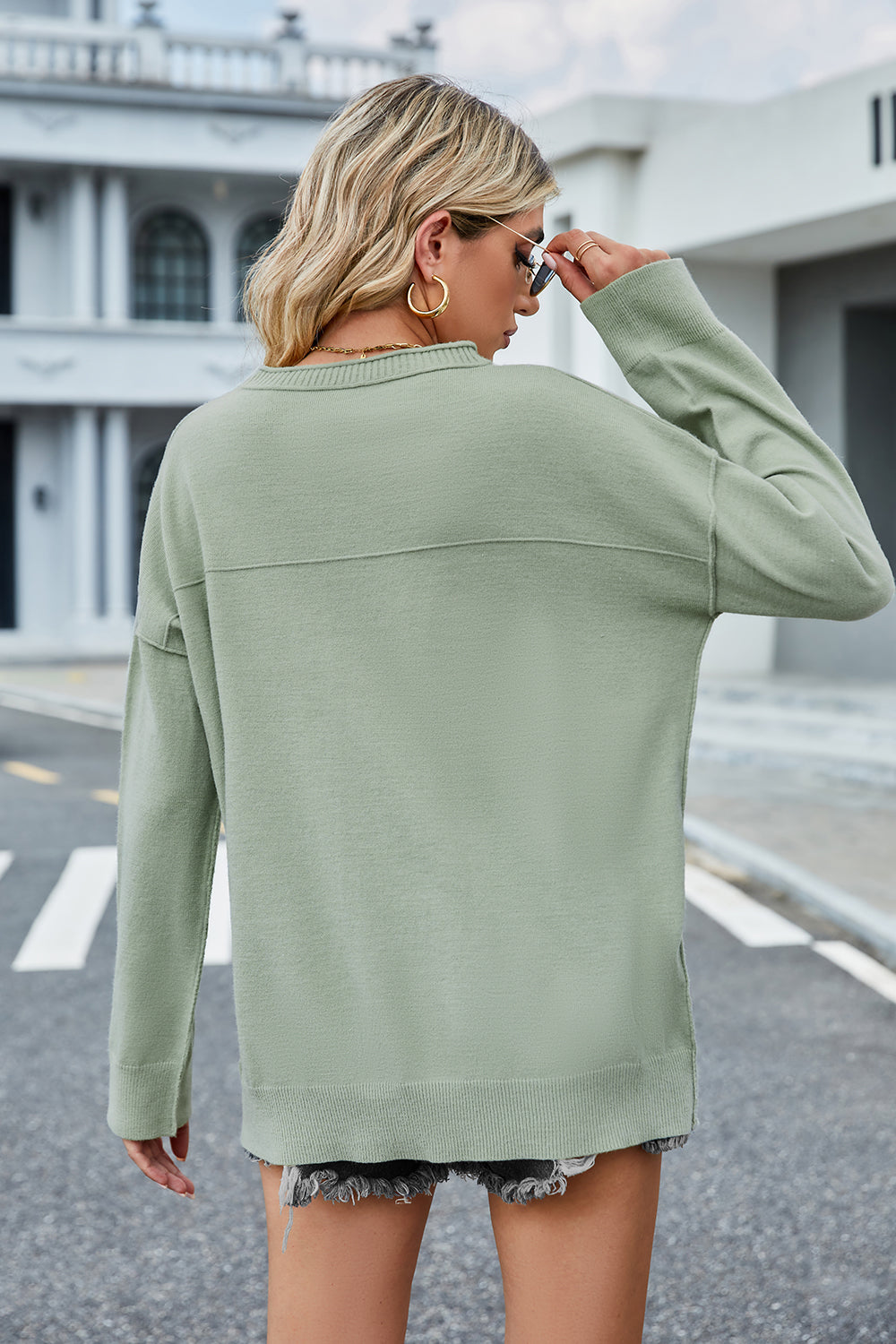 Round Neck Dropped Shoulder Sweater