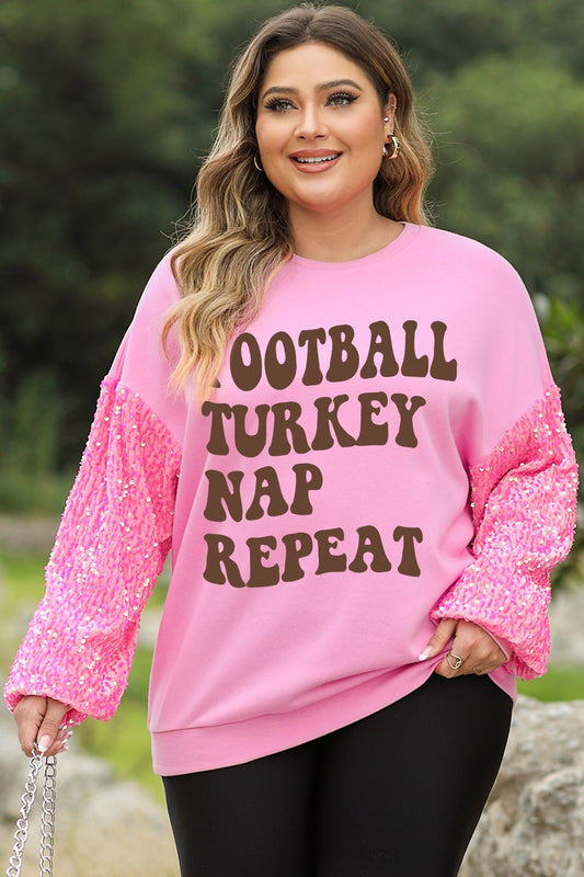 Plus Size Letter Graphic Sequin Dropped Shoulder Sweatshirt