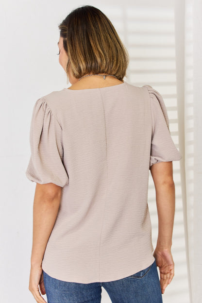 Zenana V-Neck Puff Sleeve Top