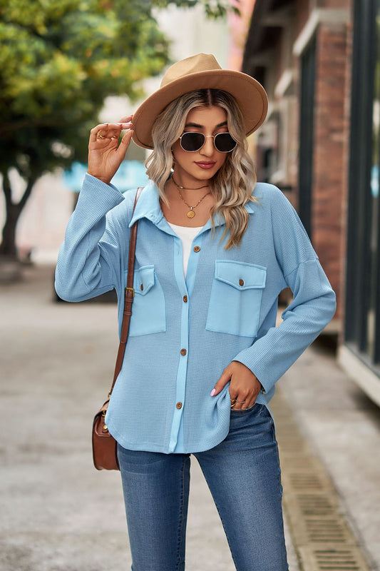 Button Up Collared Neck Long Sleeve Shirt