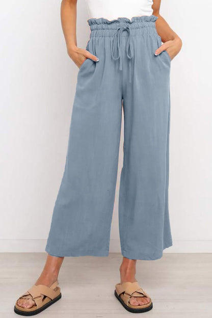 Drawstring Paperbag Waist Wide Leg Pants