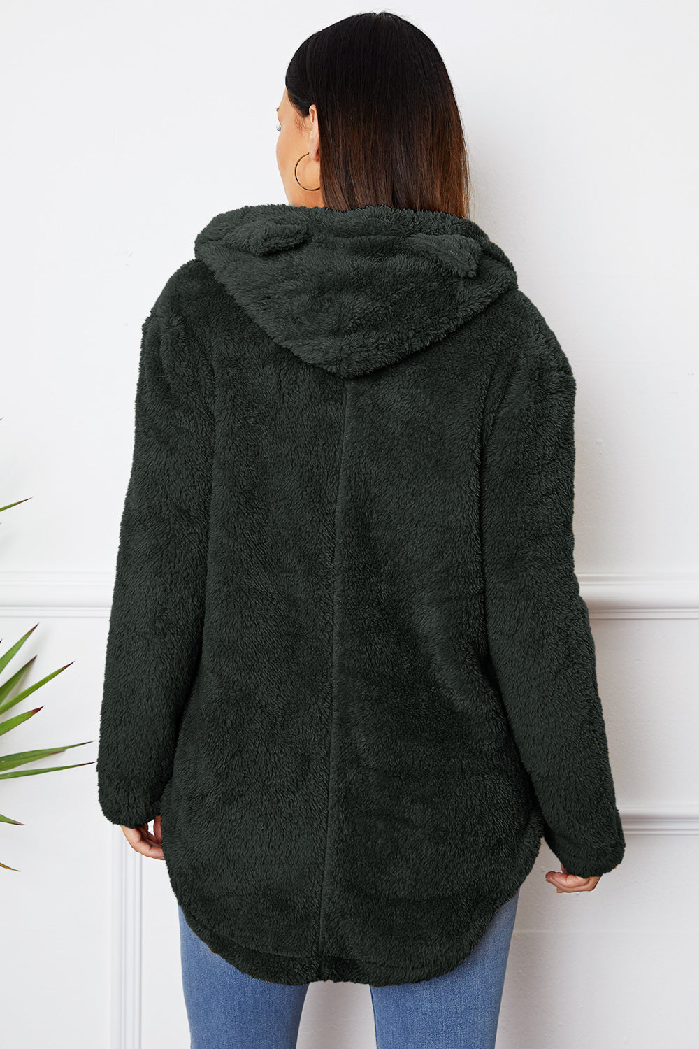 Fuzzy Button Up Hooded Outerwear