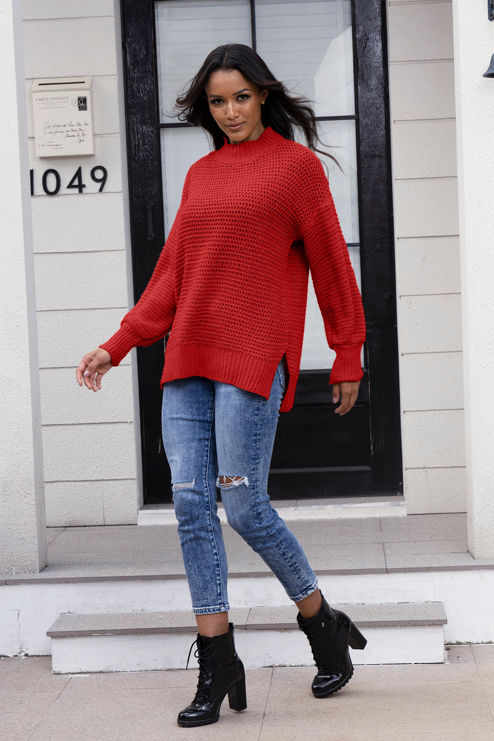 Round Neck Slit Sweater