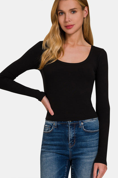 Zenana Scoop Neck Long Sleeve T-Shirt