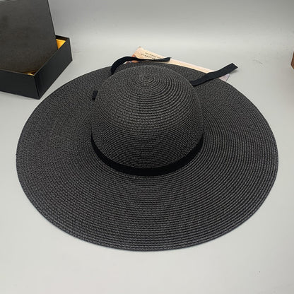 Bow Paper Braided Wide Brim Hat