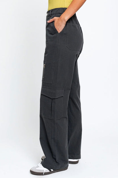 LE LIS High Waisted Wide Leg Cargo Pants with Pockets