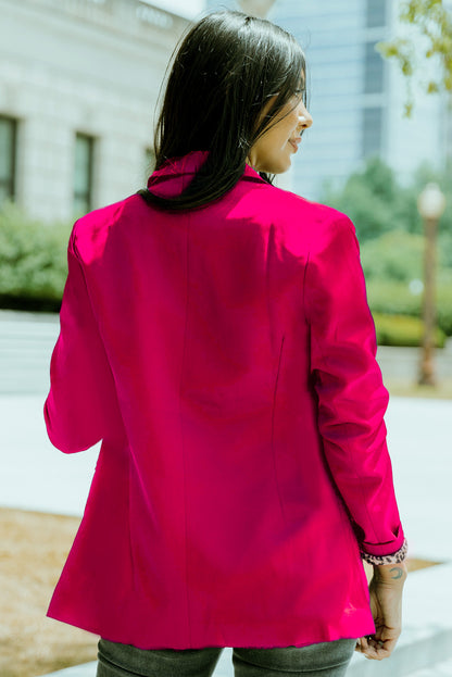 Leopard Lining One-Button Lapel Collar Blazer