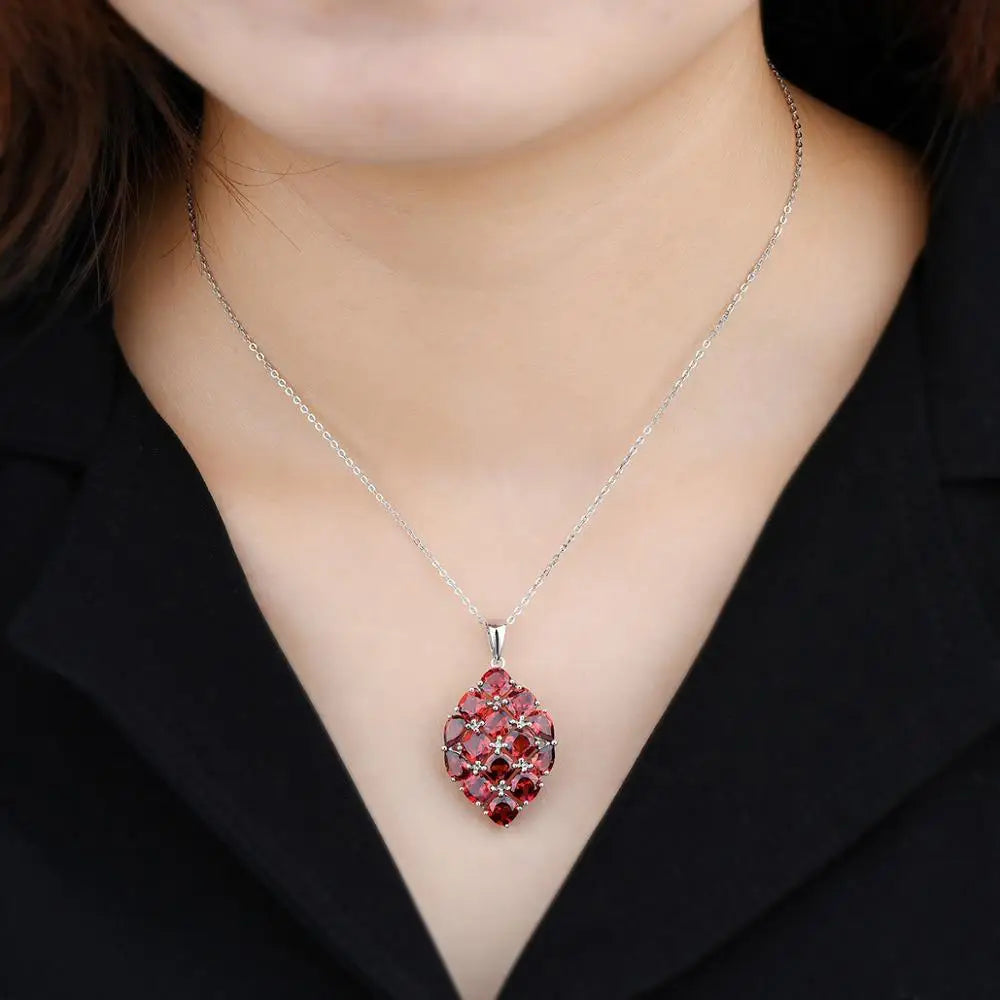 Natural Red Garnet Silver Pendants for Women S925 Jewelry 8.7 Carats