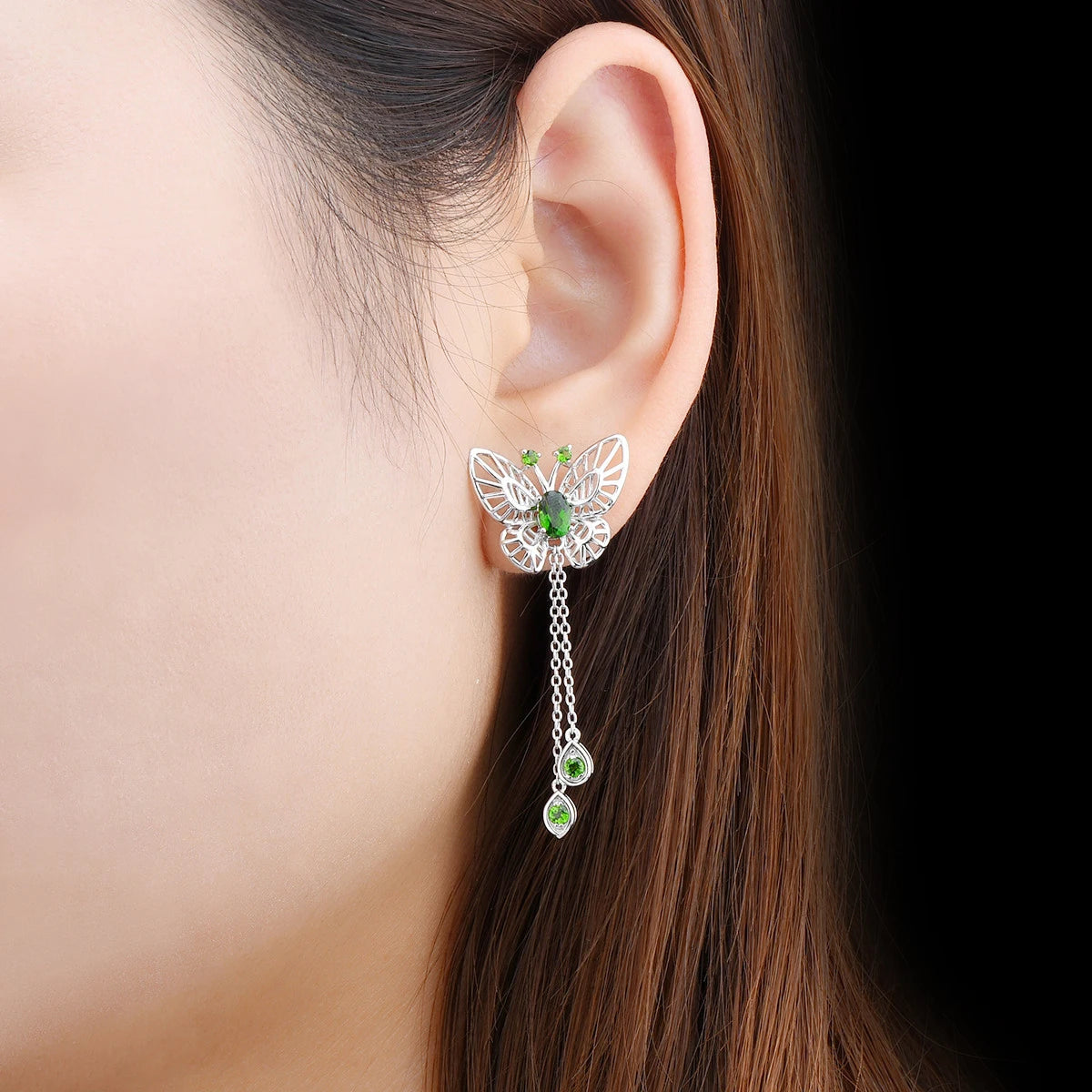 925er butterfly-earrings with green diopside