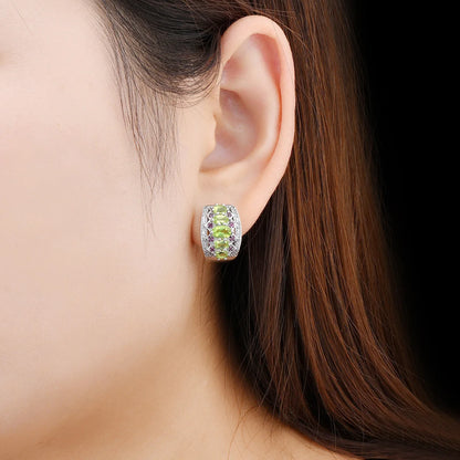 Natural Peridot Sterling Silver Clip Earring for Women 2.85 Carats Genuine Gemstone