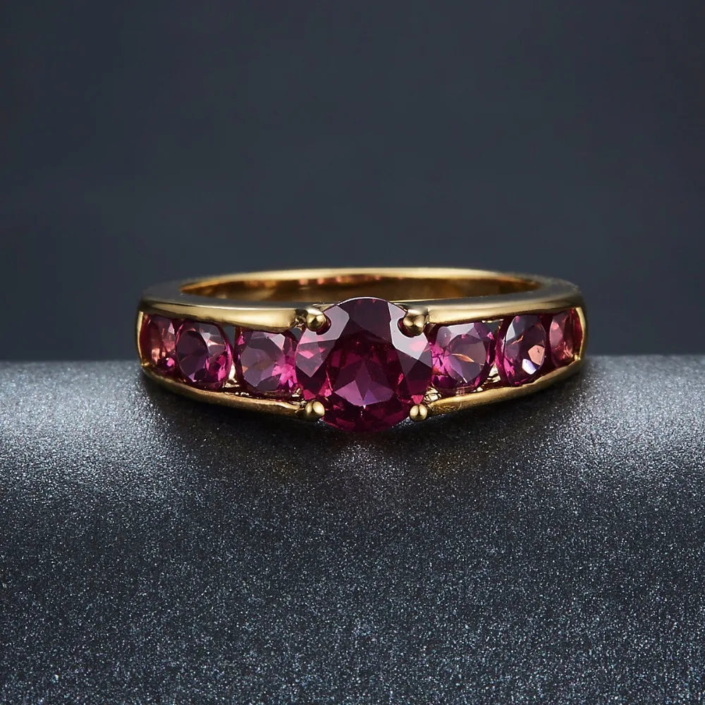 Natural Rhodolite Garnet 2.13 Carats Women's Ring Solid 925 Silver Yellow Gold