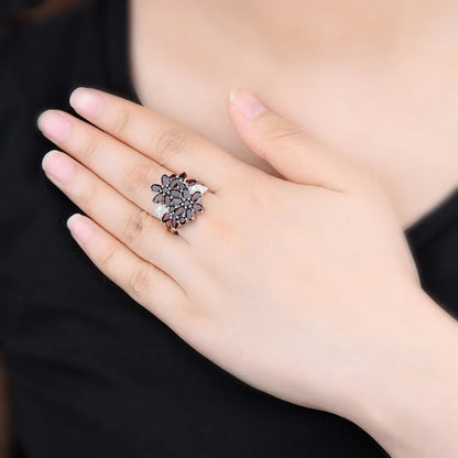 Natural Red Gemstone Women's 925 Sterling Silver Ring