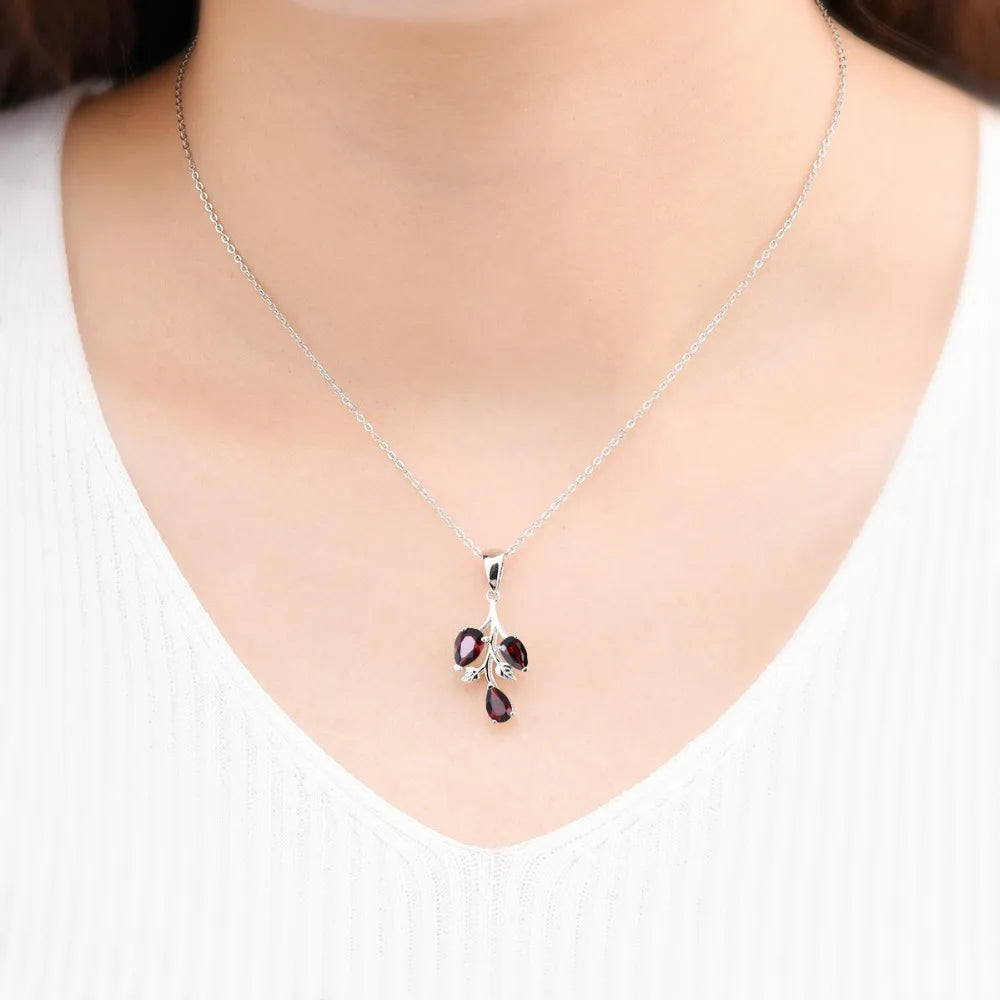 Natural Red Garnet 925 Silver Pendant Genuine Gemstone