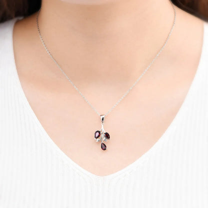 Natural Red Garnet 925 Silver Pendant Genuine Gemstone