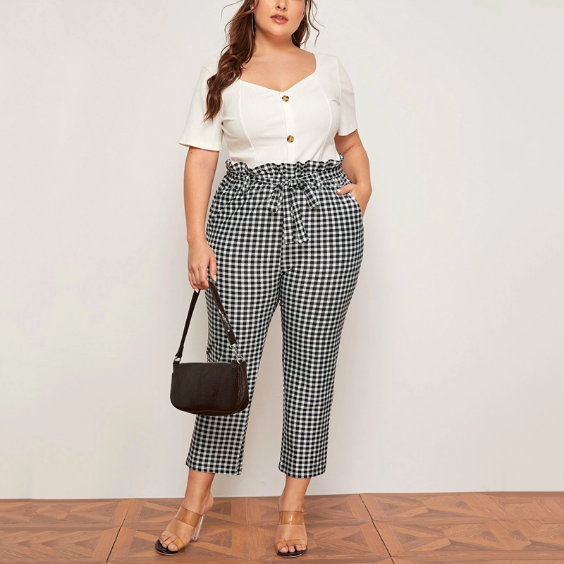 Retro Style Black and White plus Size Straight Pants Artsy