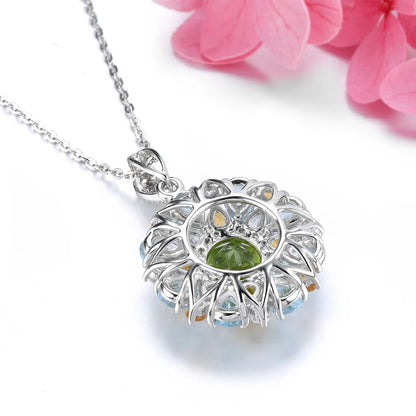 Natural Peridot Topaz Sterling Silver Pendant 6.2 Carats Genuine Gemstone