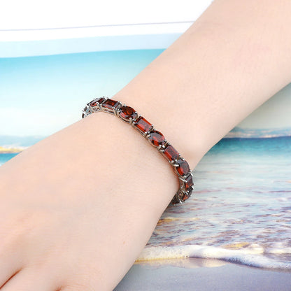 Natural Red Garnet Sterling Silver Bracelet 38.5 Carats Genuine Gemstone