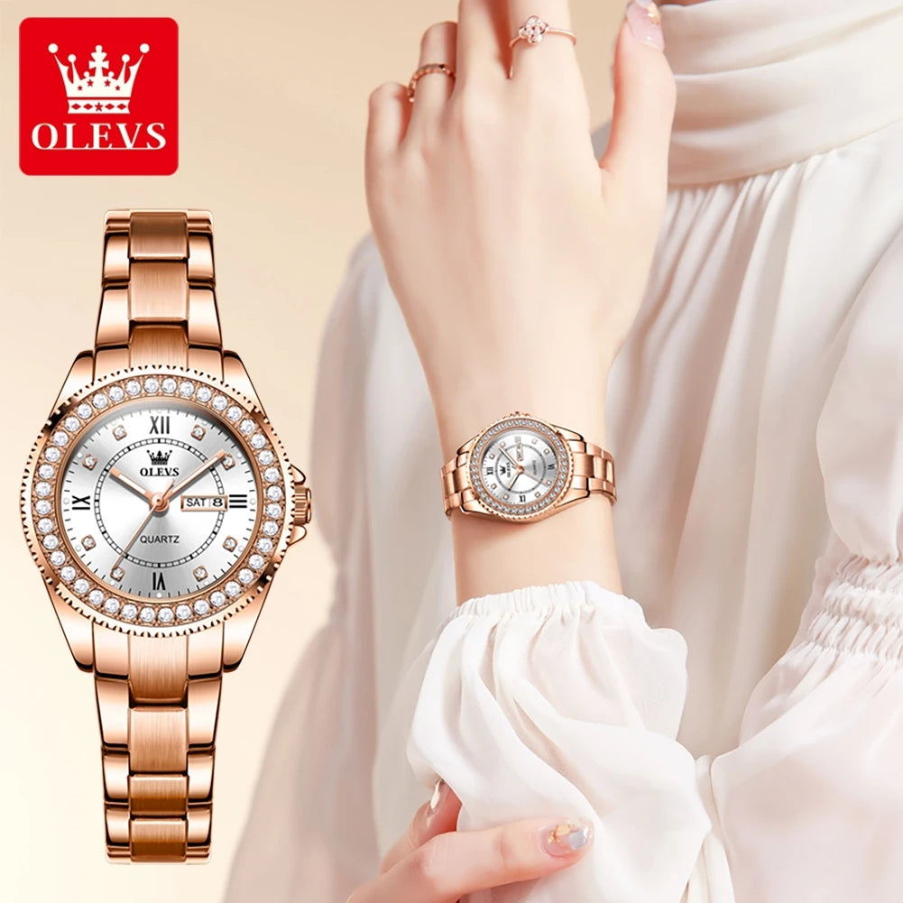 OLEVS 9993 Dual Calendar Quartz Watch For Women