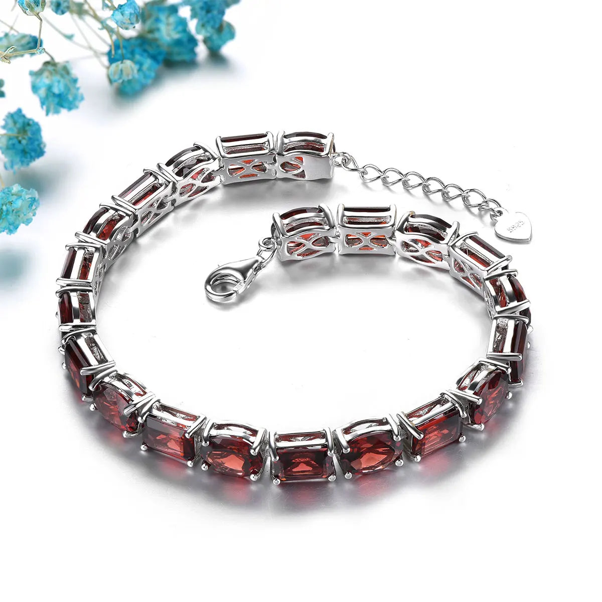 Natural Red Garnet Sterling Silver Bracelet 38.5 Carats Genuine Gemstone