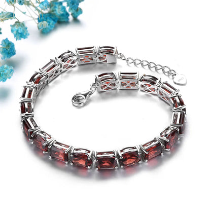 Natural Red Garnet Sterling Silver Bracelet 38.5 Carats Genuine Gemstone