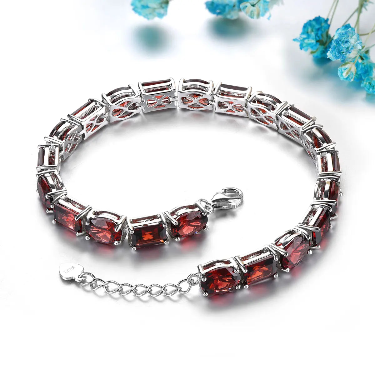 Natural Red Garnet Sterling Silver Bracelet 38.5 Carats Genuine Gemstone