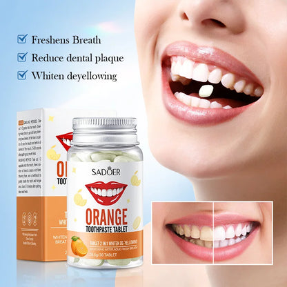 Orange Flavor Solid Toothpaste Tabletas Abrillantadora Tratamiento De Olores Orales Aliento Fresco Elimina Manchas De Dientes