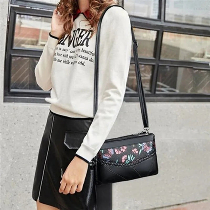 Handbag New Fashion Sheepskin Women Soft Leather Handbag With Braid Spliced Sheepskin Small Bag Solid Colour Casual Handbags