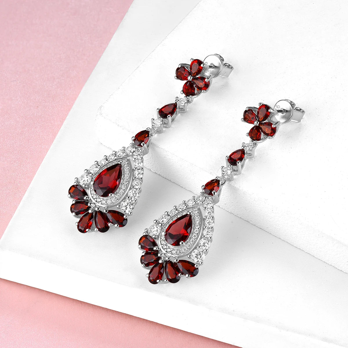 Natural Red Garnet Sterling Silver Stud Earring 8.5 Carats Genuine Gemstone