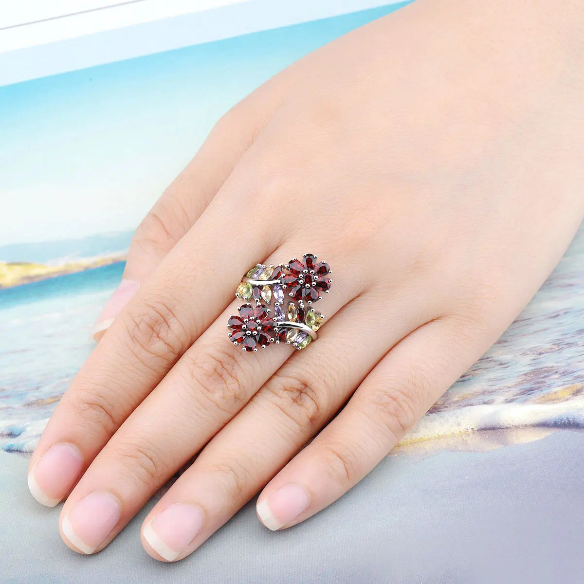 Natural Red Garnet Sterling Silver Rings 4.5 Carats