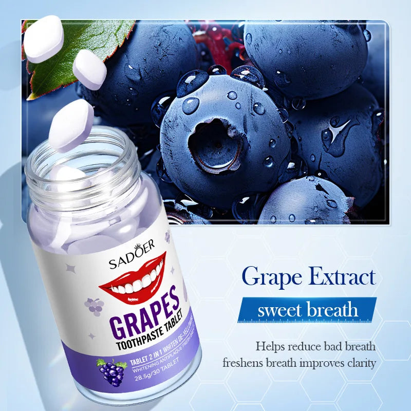 Grape Whitening Solid Toothpaste Cleaning Tartar Removes Yellow Oral Anti-moth Toothpaste 30pcs