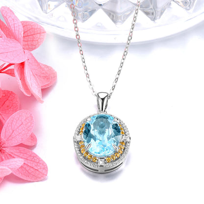 Natural Sky Blue Topaz Citrine Sterling Silver Pendant 8 Carats Genuine Multicolor