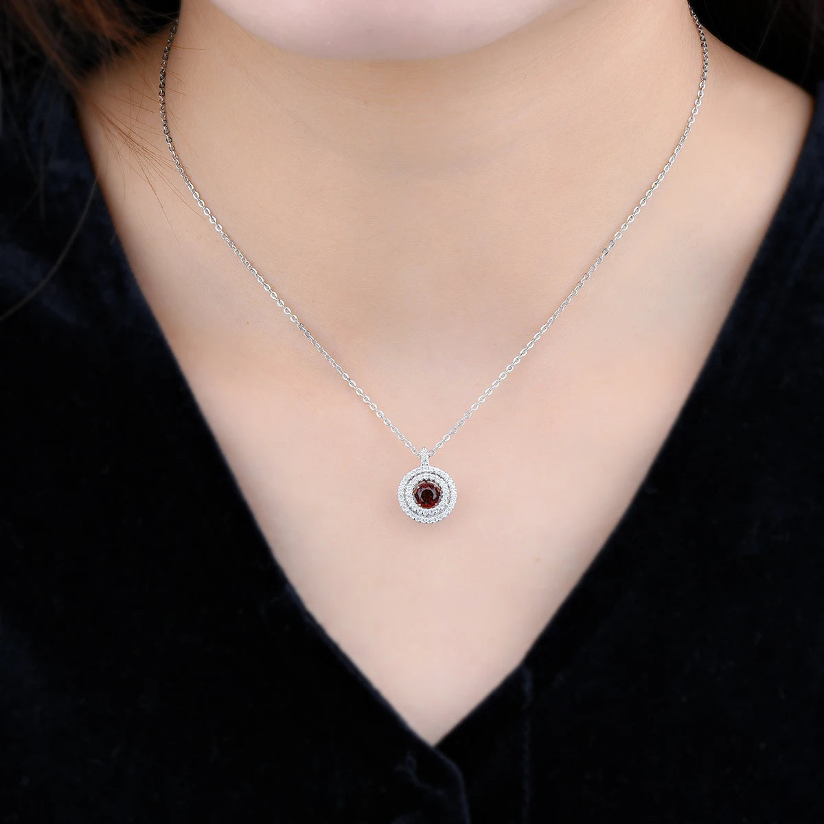 Natural Red Garnet Sterling Silver Pendant Round 4.5mm