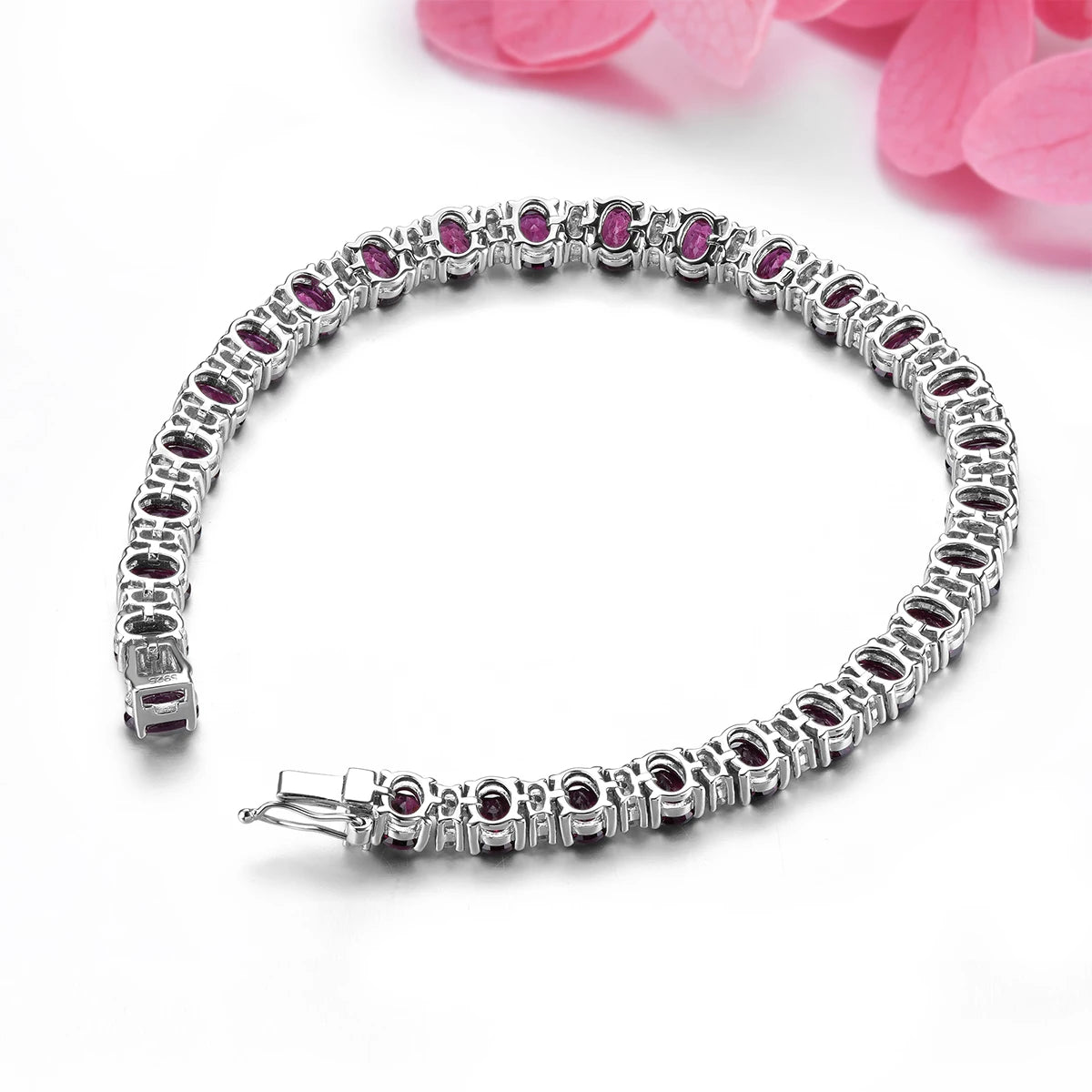 Natural Rhodolite Garnet Silver Bracelet 19 Carats Genuine Rose Garne