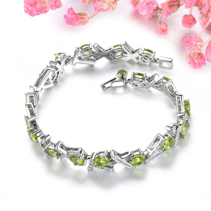 Natural Genuine Peridot Solid Sterling Silver Bracelet 5.6 Carats