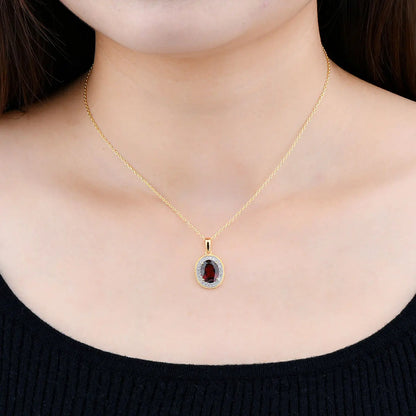 Natural Red Garnet Silver Yellow Gold Plated Women's Pendant 2.8 Carats