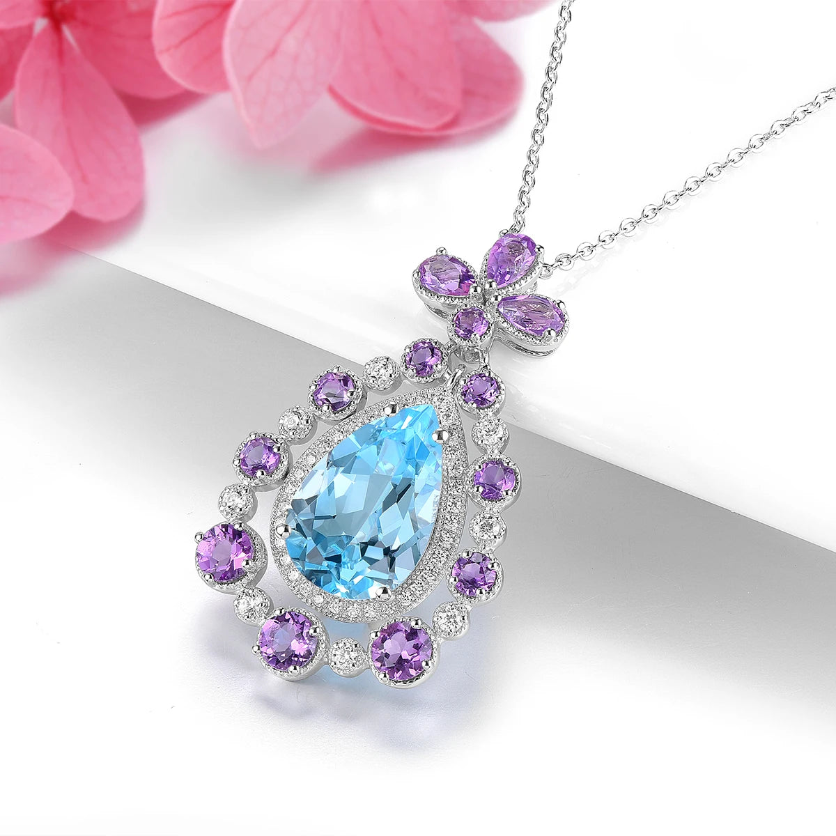 Natural Sky Blue Amethyst Multicolor Sterling Silver Pendants 9 Carats