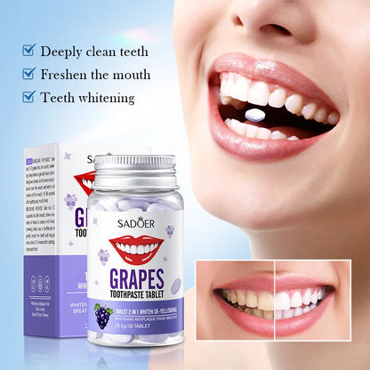 Grape Whitening Solid Toothpaste Cleaning Tartar Removes Yellow Oral Anti-moth Toothpaste 30pcs