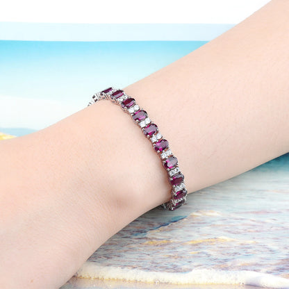 Natural Rhodolite Garnet Silver Bracelet 19 Carats Genuine Rose Garne