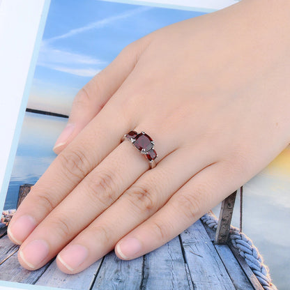 Natural Red Garnet Sterling Silver Rings 4.5 Carats Genuine Gemstone